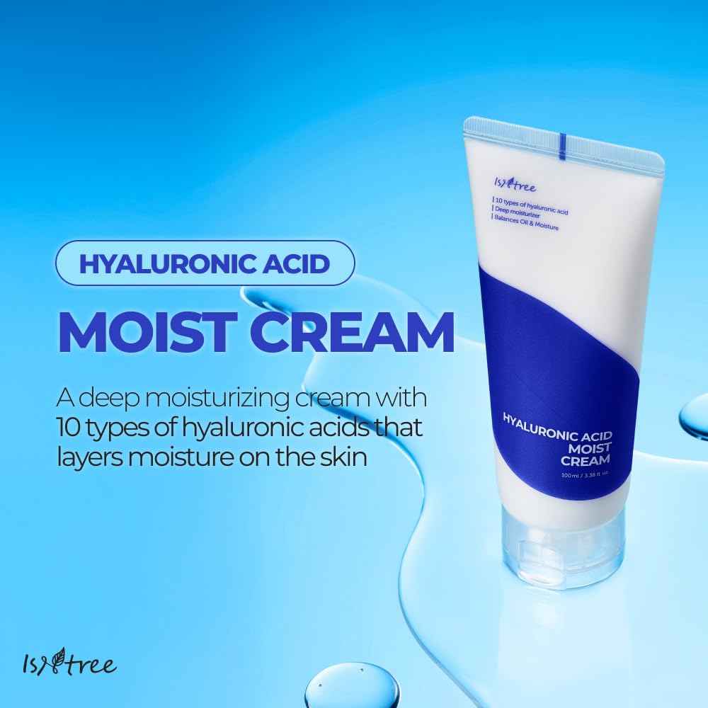 ISNTREE Hyaluronic Acid Moist Cream 100ml, 3.38 fl.oz | Korean Skincare | Deep Hydration for Dry Skin | Balances Oil & Moisture | Lightweight & Non-Greasy | Fragrance-Free