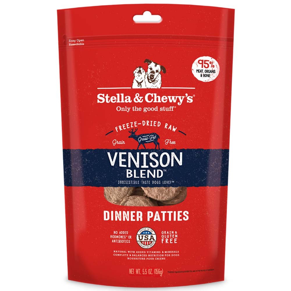 Stella & Chewy's Freeze Dried Raw Dinner Patties – Grain Free Dog Food, Protein Rich Venison Blend Recipe – 5.5 oz Bag