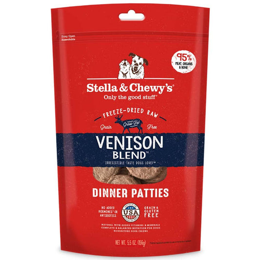 Stella & Chewy's Freeze Dried Raw Dinner Patties – Grain Free Dog Food, Protein Rich Venison Blend Recipe – 5.5 oz Bag