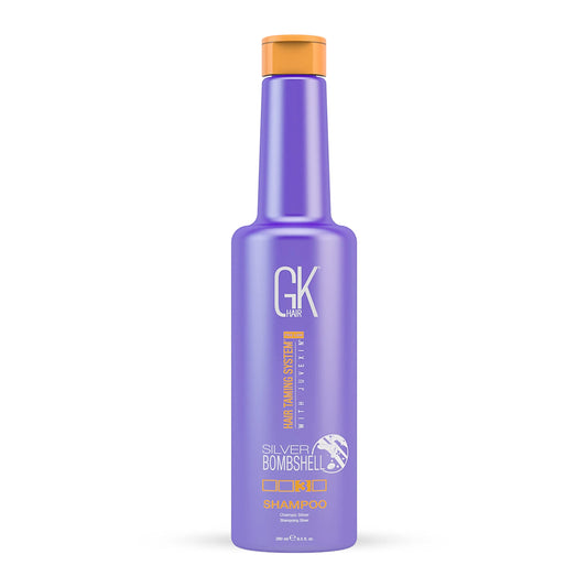 GK HAIR Global Keratin Silver Bombshell Purple Shampoo (9.5 Fl Oz/280ml) For Blonde, Platinum, Ash, Silver & Gray Hair Moisturizes Dry & Damaged Removes Yellow Brassy Tones