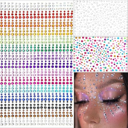 Face Gems Rhinestone Stickers - 1500pcs Self-Adhesive Bling