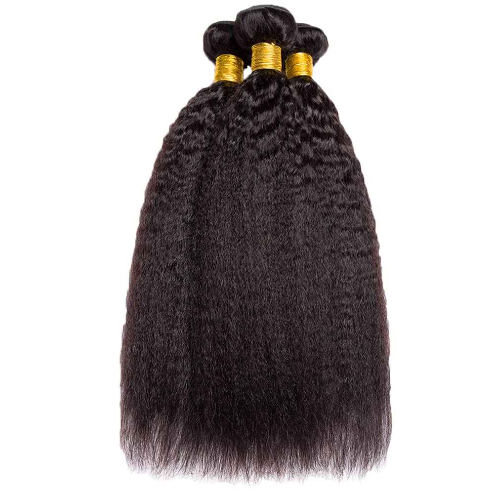 Yaki Straight Human Hair Bundles Kinky Straight Bundles Natural Black Color Double Weft 14 16 18 Inch Yaki Bundle Brazilian Virgin Remy Hair Extensions Quick Weave For Women Deals
