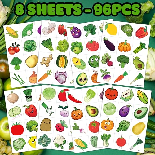Vegetable Temporary Tattoos for Kids | 96 PCS Party Favors