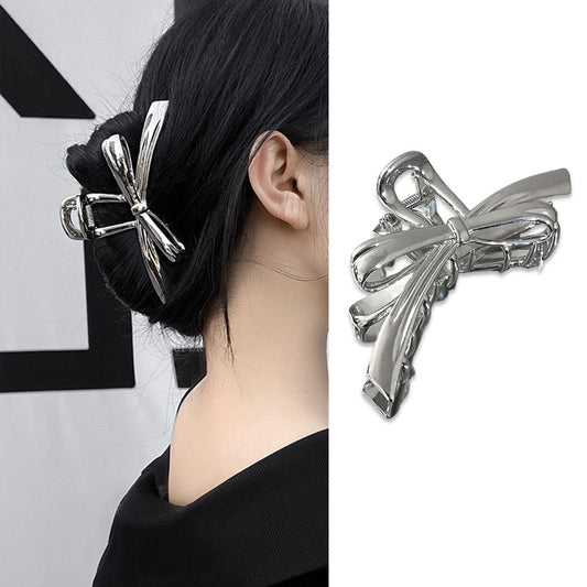 Hair Clips Metal Silver Large Hair Claw Clips for Thick Hair for Women Hair Styling French Tip Bow Design Hair Barrettes Elegant Hair Clip Hair Accessories Wedding Hair Decorations 1PCS