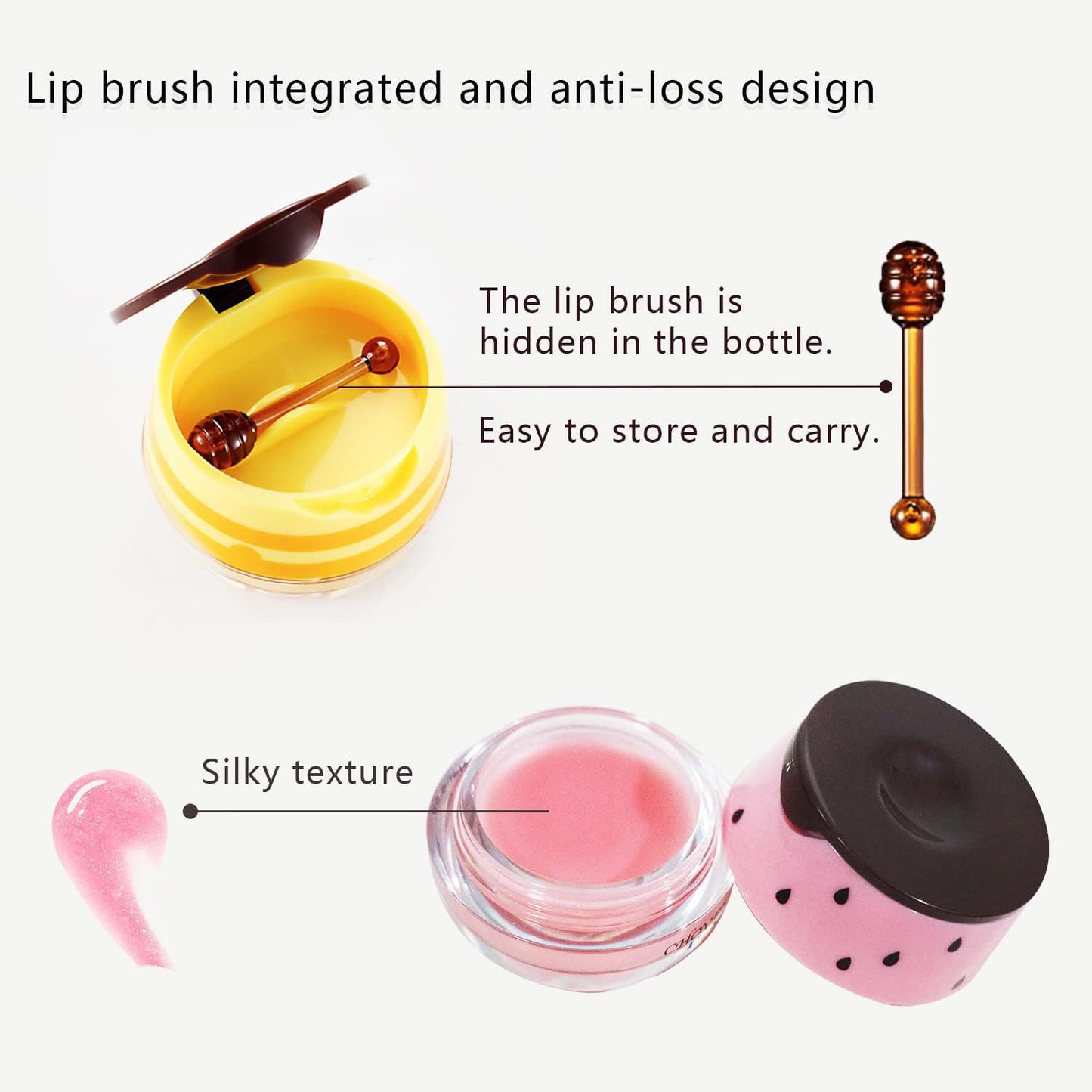 2 PCS Bee Lip Balm Honey Pot, Watermelon & Strawberry Sleeping Lip Mask Overnight, Hydrating Prevention Dry and Cracked Lip Scrub, Reduces Lip Lines, Brightening Lip Color