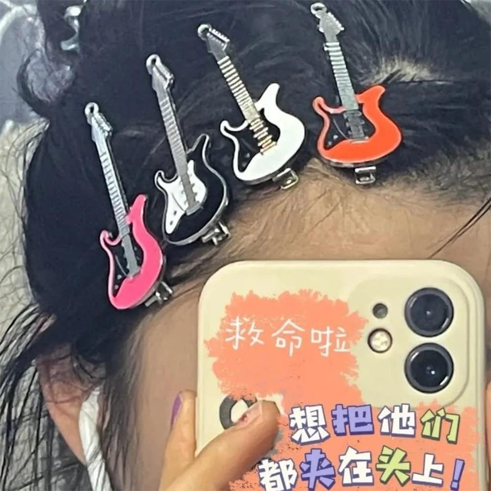 ZHOUMEIWENSP 2PCS Metal Hair Clips Retro Guitar Hairpin with Punk Clips Novelty Hair Style Making (Black)