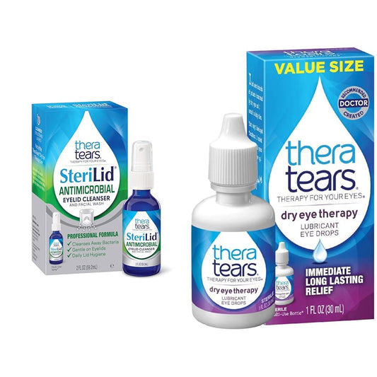 TheraTears SteriLid Eyelid Cleanser and Face Wash, for irritated eyes, 2 fl oz Spray & Dry Eye Therapy Eye Drops for Dry Eyes, 1.0 Fl Oz