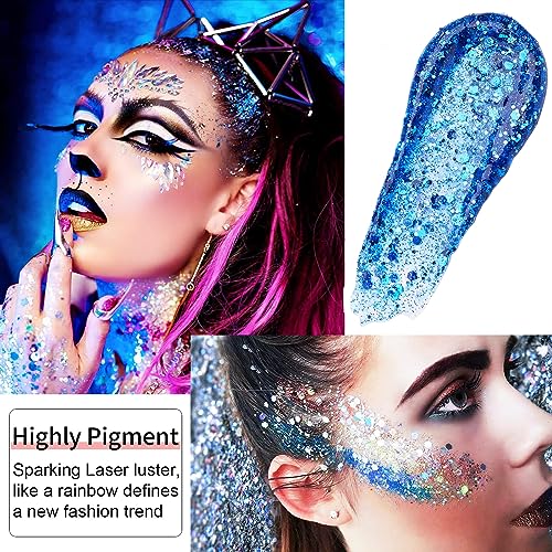 Go Ho Red White Blue Body Glitter Gel Set for 4th of July, 3 Colors with Sequins - Safe, Long-Lasting, Vegan Body Makeup