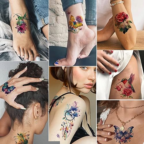 Tazimi 3D Watercolor Temporary Tattoos for Women (9 Sheets)
