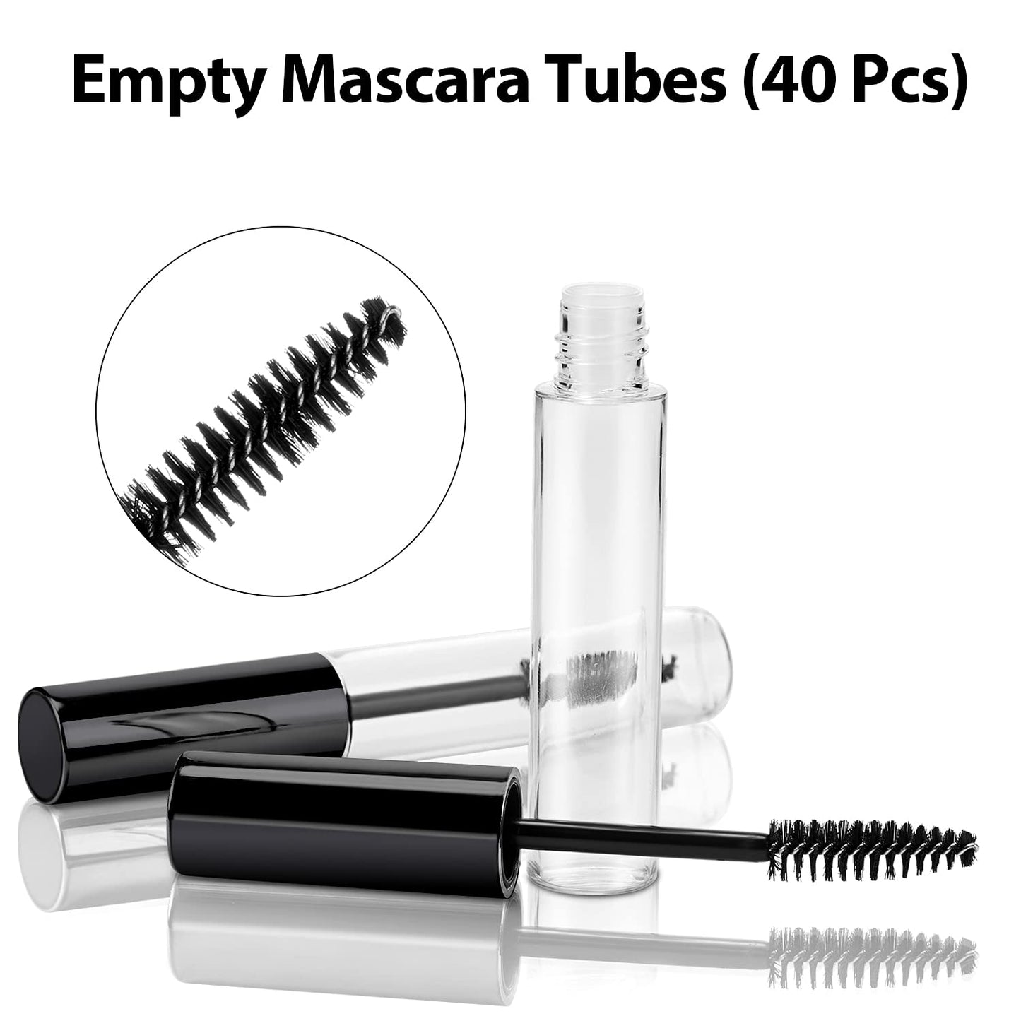 40 Pieces 10 ml Empty Mascara Tubes Eyelash Wand Refillable Clear Bottles Eyelash Cream Container Bottle with 4 Pieces Transparent Funnels Transferring Castor Oil for DIY Cosmetics (Black)