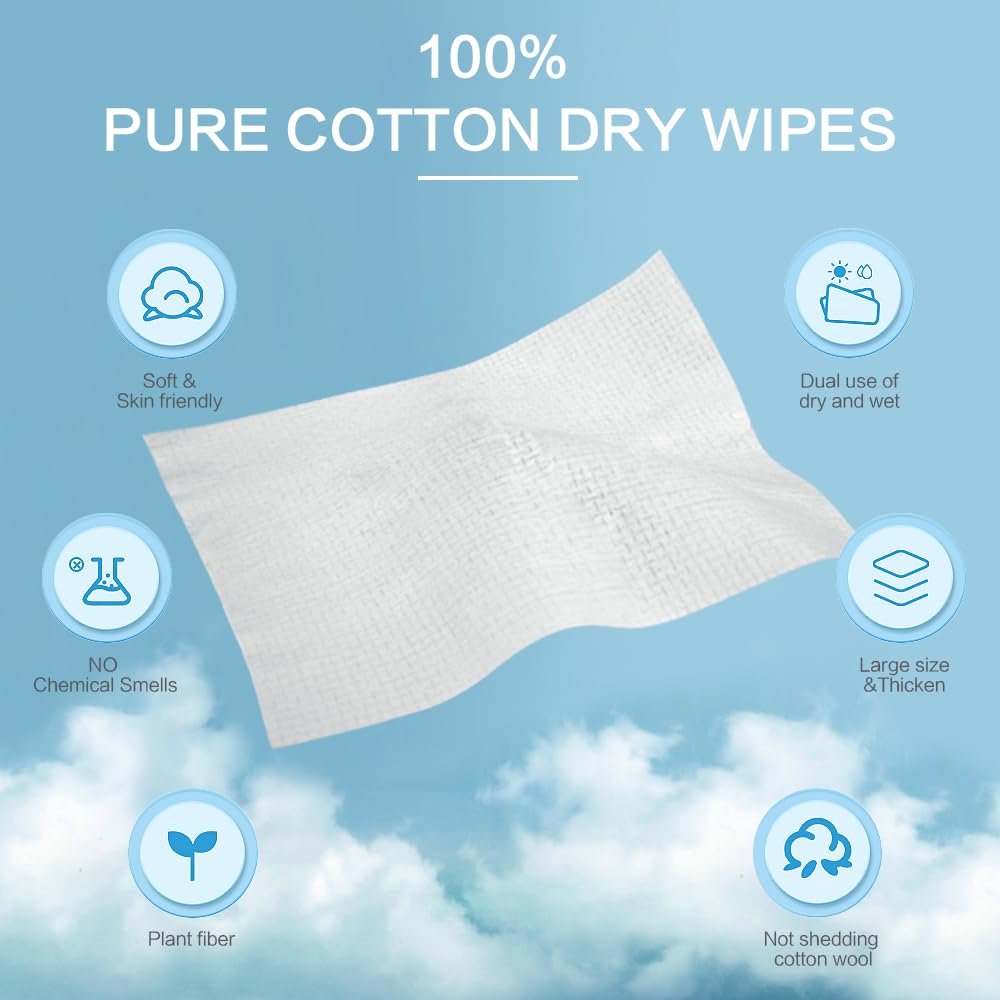 Kinhwa Disposable Cotton Face Towels Super Thick NO Chemical Smells Wipes Hypoallergenic Makeup Remover Dry Suitable for All Skin Types Including (White, 100Count)