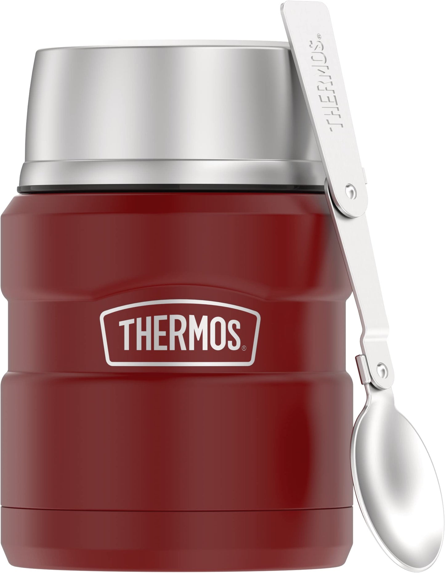 THERMOS Stainless King Vacuum-Insulated Food Jar with Spoon, 16 Ounce, Rustic Red