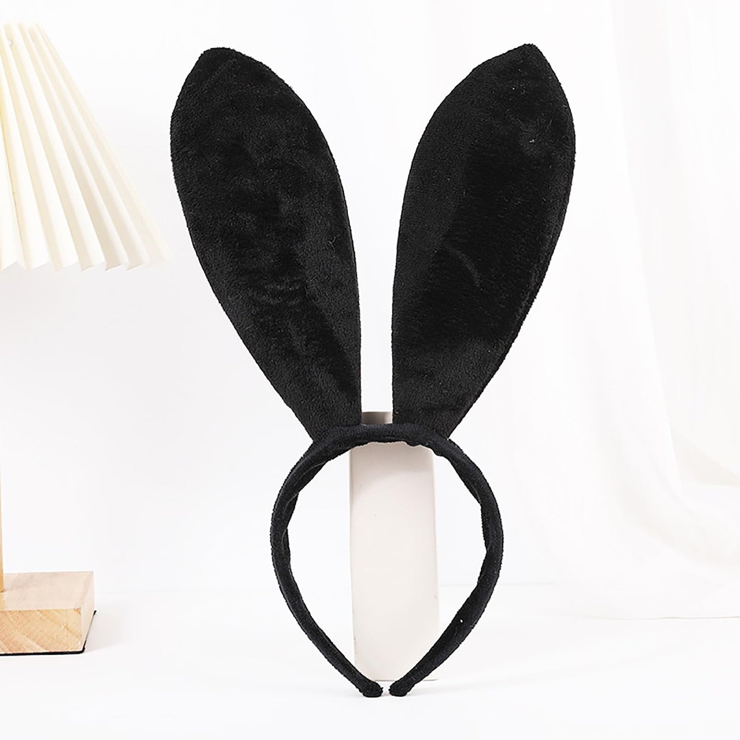 FunSpt Easter Bunny Rabbit Ears Plush Headband Halloween Costume for Aldult Black 4