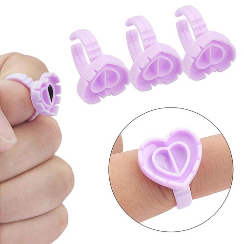 300 PCS Smart Glue Cups for Lash Extension Supplies, Heart & Blossom Glue Rings, Purple