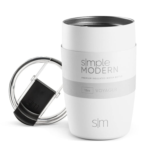 Simple Modern Travel Coffee Mug Tumbler with Flip Lid | Reusable Insulated Stainless Steel Cold Brew Iced Coffee Cup Thermos | Gifts for Women Men Him Her | Voyager Collection | 12oz | Winter White