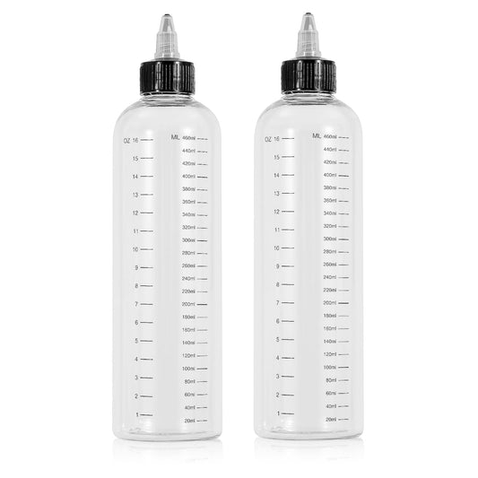 driew Applicator Bottles for Hair, 16.9oz Hair Squeeze Bottle Twist-On Top Tip Cap with Ratio Graduated Scale Color Applicator Bottle Hair Dye Bottle Pack of 2