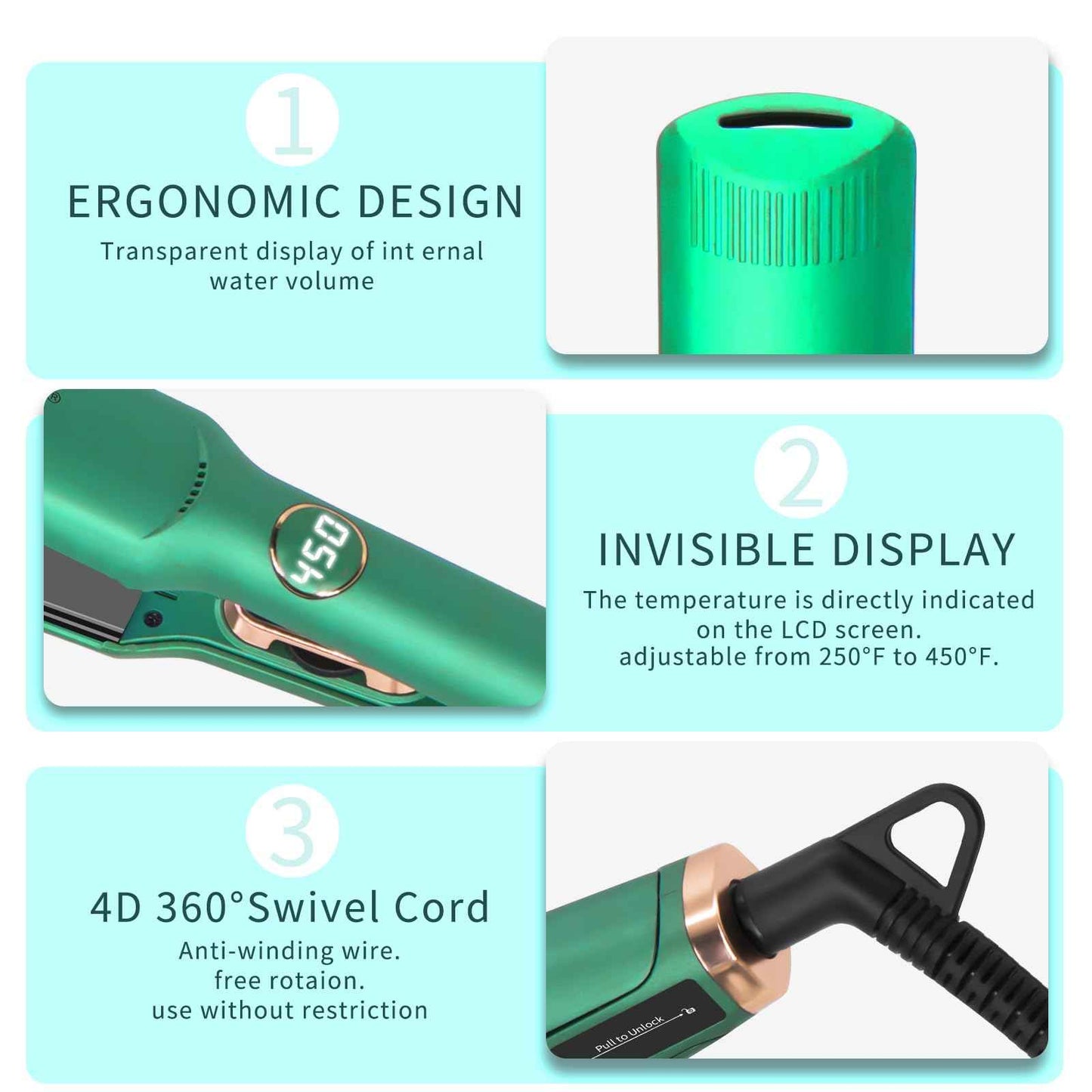 K&K Hair Straightener with LED Display Adjustable Temperature 1.5 Inch Wide Flat Iron for Thick Hair Tourmaline Titanium Dual Voltage 60min Auto Shut Off