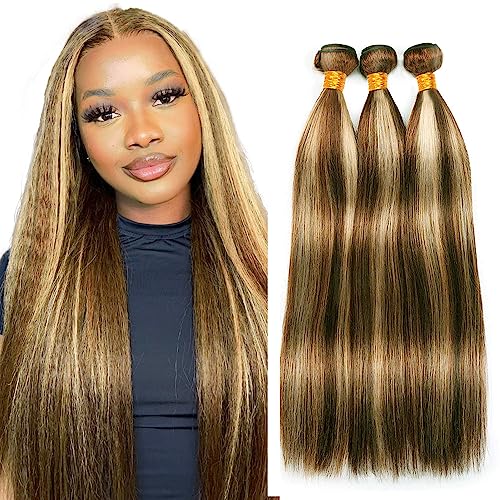 P30/613 Human Hair Bundles Color #30 Straight Human Hair Bundle Light Brown Straight Bundle 14 16 18 Inch Mixed Length 3 Bundles