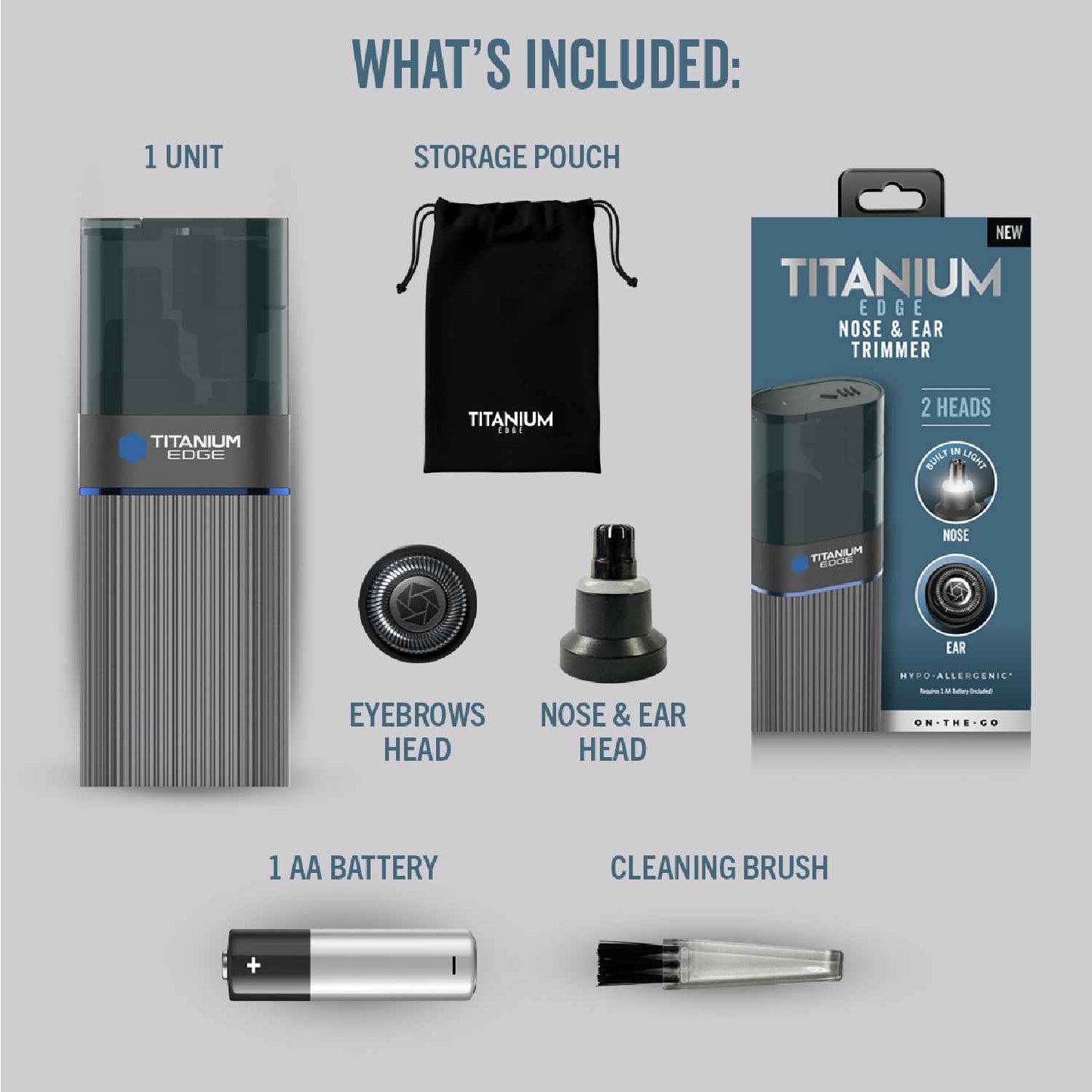 Microtouch Titanium Edge Ear & Nose Trimmer – Dual Rotary Blade Heads with Light – Water Resistant – Travel Friendly – Durable Design – Titanium Coated Blades for Precise, Comfortable Grooming