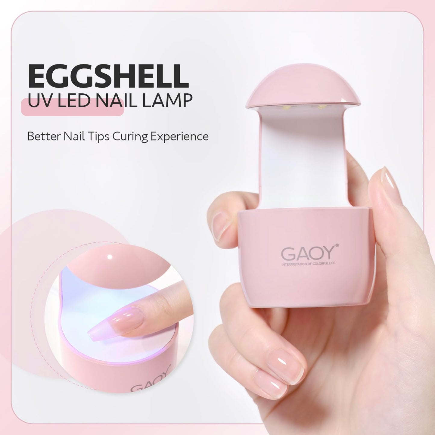 GAOY Mini UV Light for Gel Nails, Small Nail Cure Light, Eggshell LED Nail Lamp, USB Nail Dryer for Fast Curing, Pink