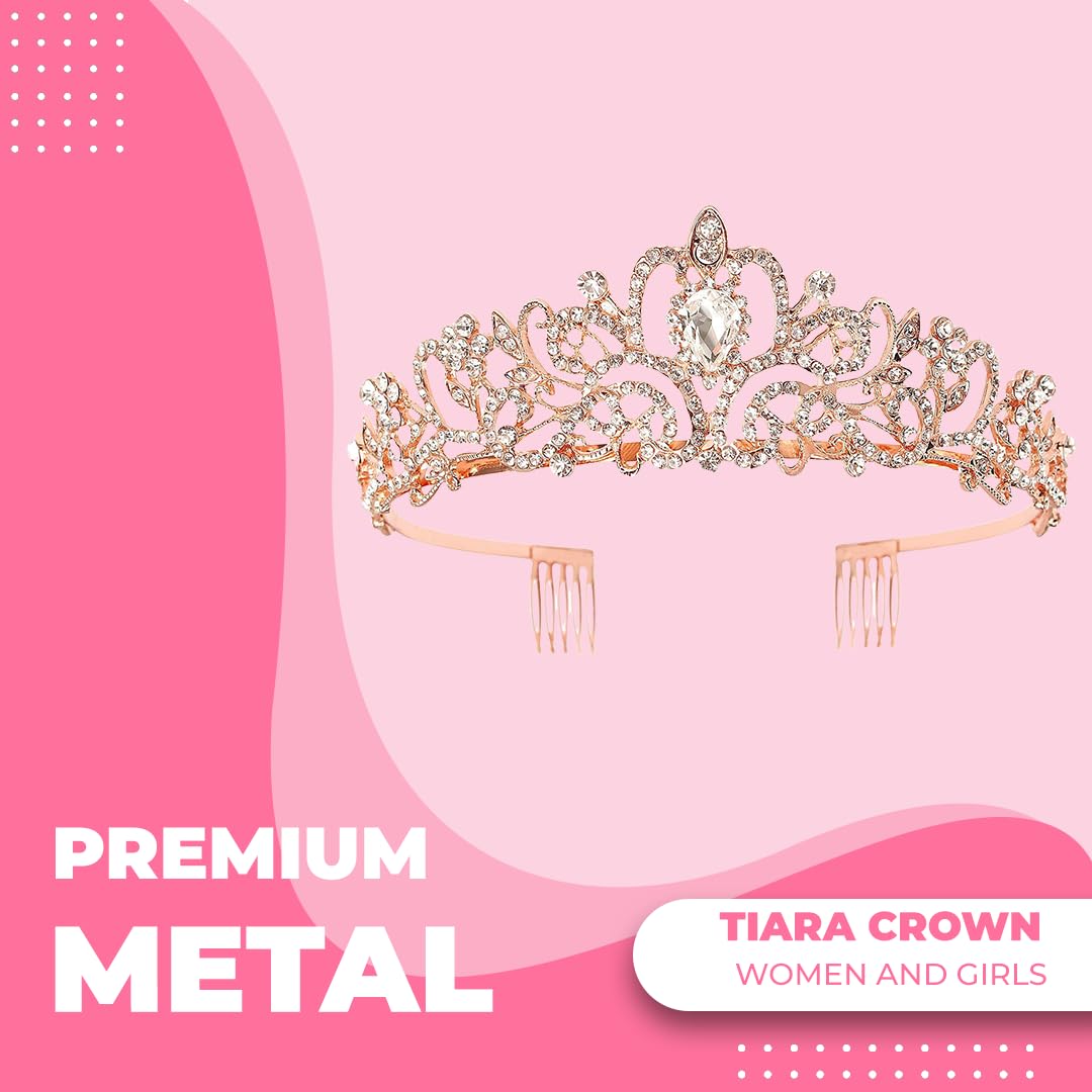 Papoopy Tiara Crown for Women, Headband Hair Accessories for Birthday Wedding Party Costume Rose