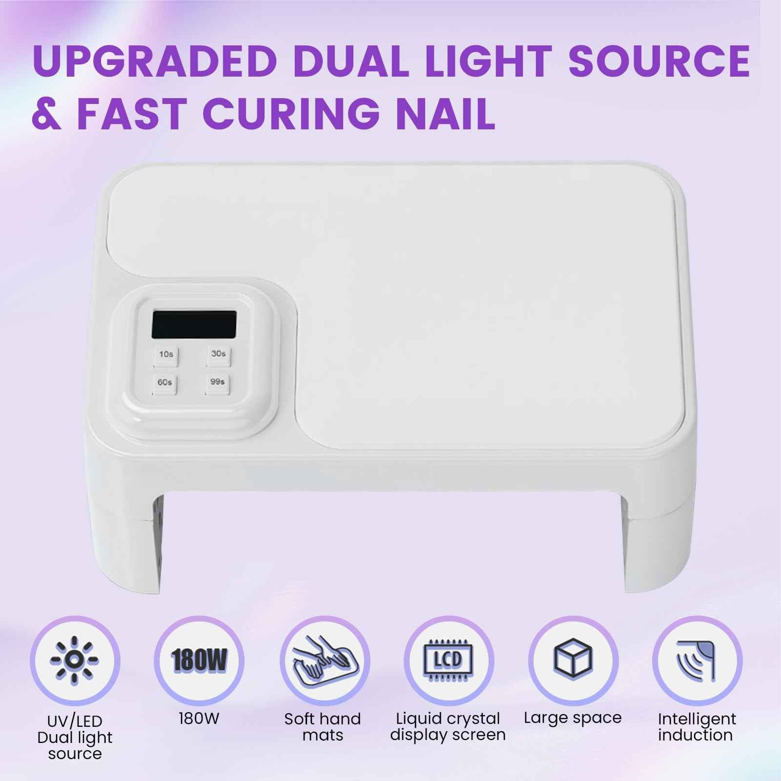 ESUOHYM 180W UV LED Nail Curing Lamp with Auto Sensor & 4 Timer Settings, Professional Gel Nail Dryer Light with Arm Rest, Fast Drying for Gel Polish, Press on Nails, Salon & Home Use