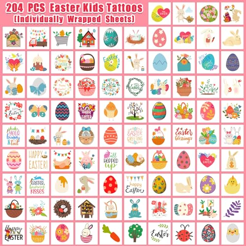 Partywind 204 PCS Easter Temporary Tattoos for Kids
