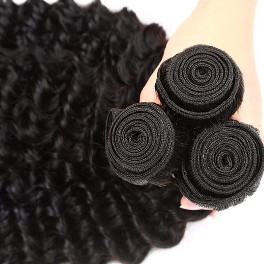 Deep Wave Bundles Human Hair 1B Deep Curly Bundles 12 14 16 Inch 3 Bundles Wet and Wavy Bundles Grade 8A Remy Natural Black Deep Wave Bundle