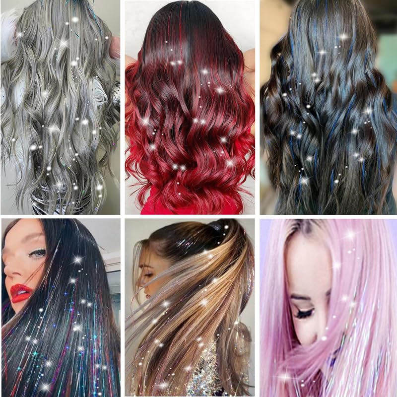 Pink Hair Tinsel Clip-In Extensions Kit - 18 Pieces, Fairy Style