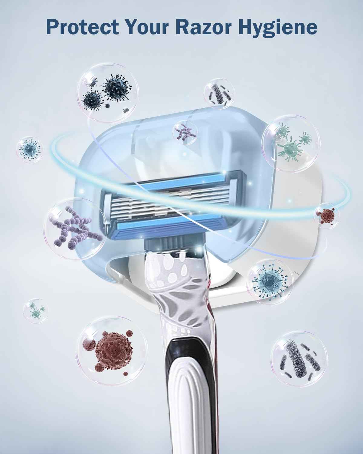 BEZOX Wall Mounted Razor Holder (2-Pack) – Auto-Closing Dust Cover, No-Drill Adhesive Mount Razors Hanger for Shower & Bathroom – Sleek Razor Stand for Men, Safety Razor Organizer with Secure Hooks