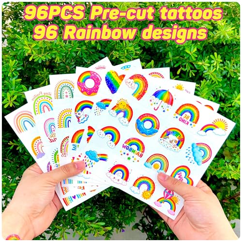 96 Rainbow Temporary Tattoos Stickers - Party Favors