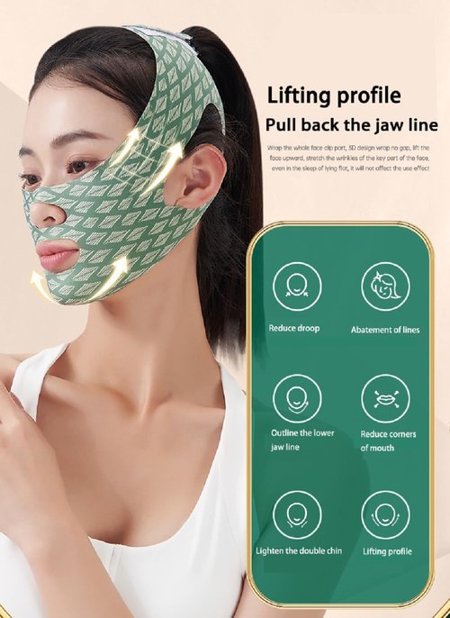 Beauty Face Sculpting Sleep Mask Adjustable Face Silicone Reduce Facial Chin Double Bandage Lifting Tightening Mask Skin Care (Green)