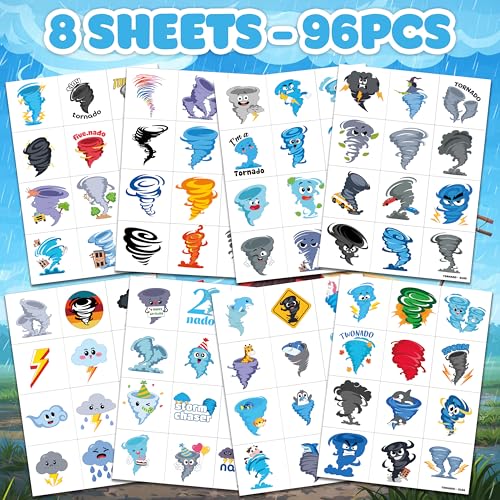 96 PCS Tornado Temporary Tattoos for Kids | Weather Party Favors