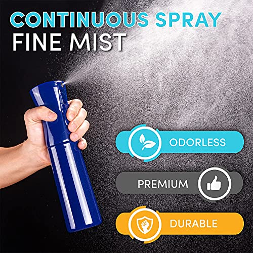 Hula Home Continuous Spray Bottle for Hair (10.1oz/300ml) Empty Ultra Fine Plastic Water Mist Sprayer – For Hairstyling, Cleaning, Salons, Plants, Essential Oil Scents & More - Blue