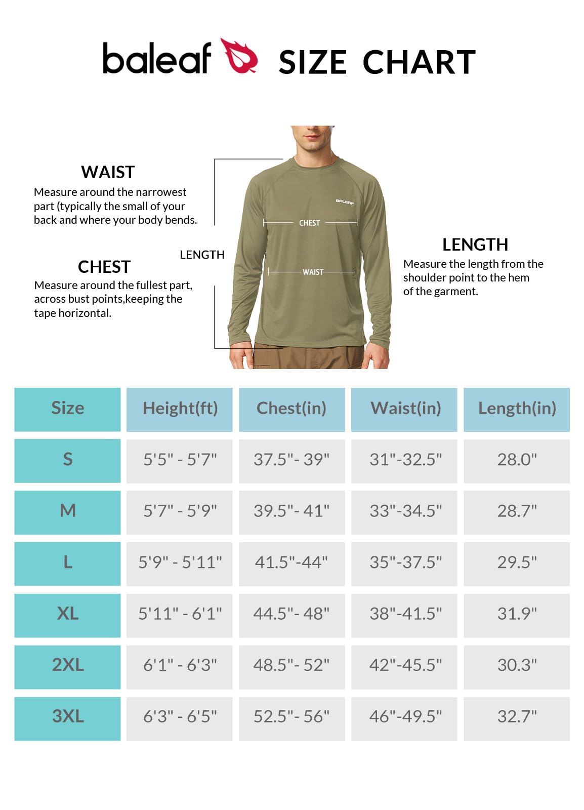 BALEAF Men's Long Sleeve Swim Shirts Rash Guard UV Sun Protection SPF T-Shirts UPF 50+ Quick Dry Swimming Fishing Slate Green Size S