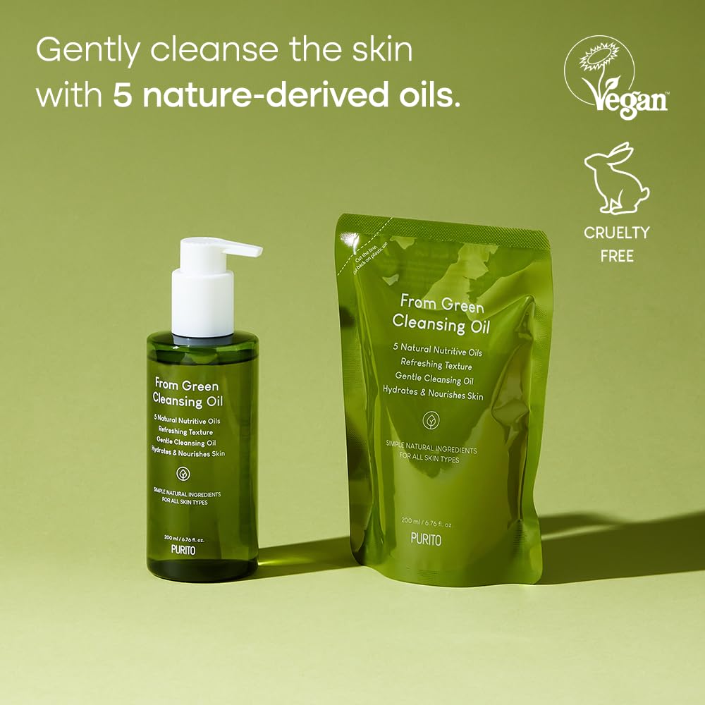 PURITO From Green Cleansing Oil Set (=Original + Refill), 13.52 fl.oz / 400ml, Gentle Cleansing Oil for Face, Cruelty-free & Vegan, Korean Skin Care