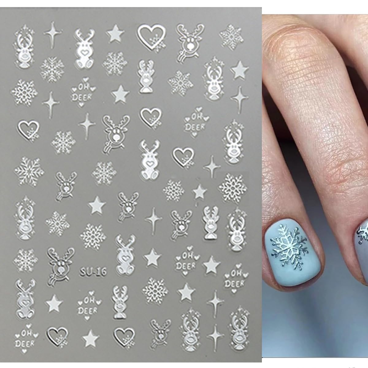 Christmas Nail Art Sticker Decals 8 Sheets Gold Silver Snowflake Nail Decals Elk Star Christmas Tree Gingerbread Man Design Holiday Nail Stickers Xmas Acrylic Nail Art Decorations Supplies for Women