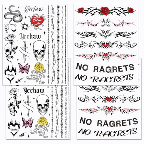 Barbed Wire Temporary Tattoos - 4 Sheets Waterproof Fake Tattoos