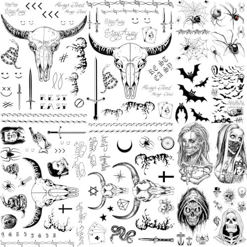 12 Sheets Halloween Temporary Tattoo Set - Waterproof Face Stickers