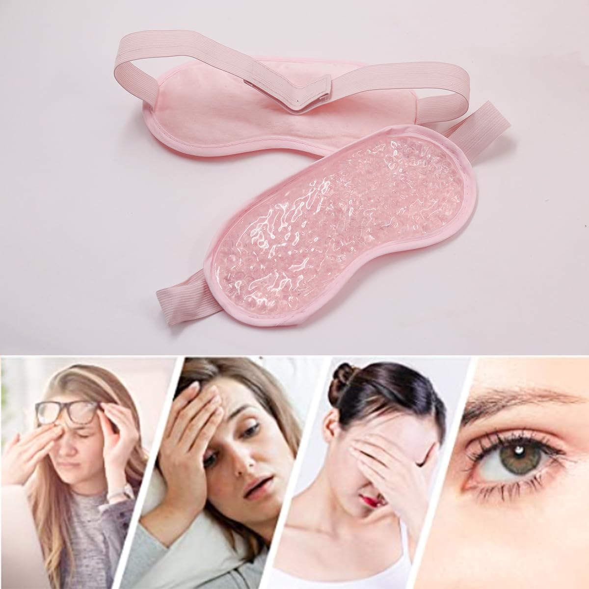 Cooling Eye Mask Reusable Gel Eye Mask for Puffy Eyes,Therapeutic Gel Eye Spa Pad for Puffiness Hot Cold Therapy with Eye Holes for Tired or Puffy Eyes, Migraine, Dark Circles, Puffiness (D)