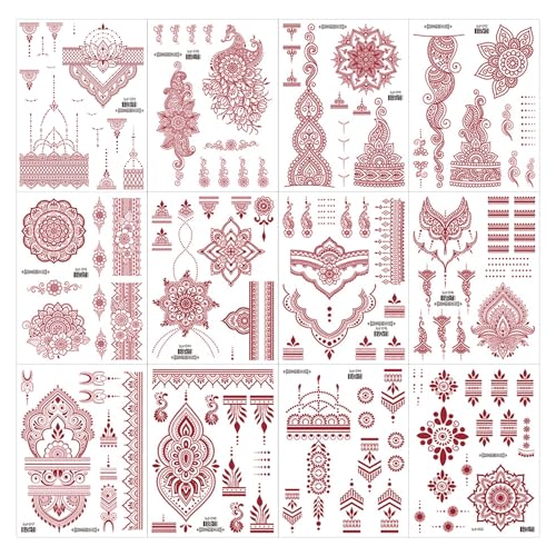 Henna Temporary Tattoo Stickers 12 Sheets Indian Mandala