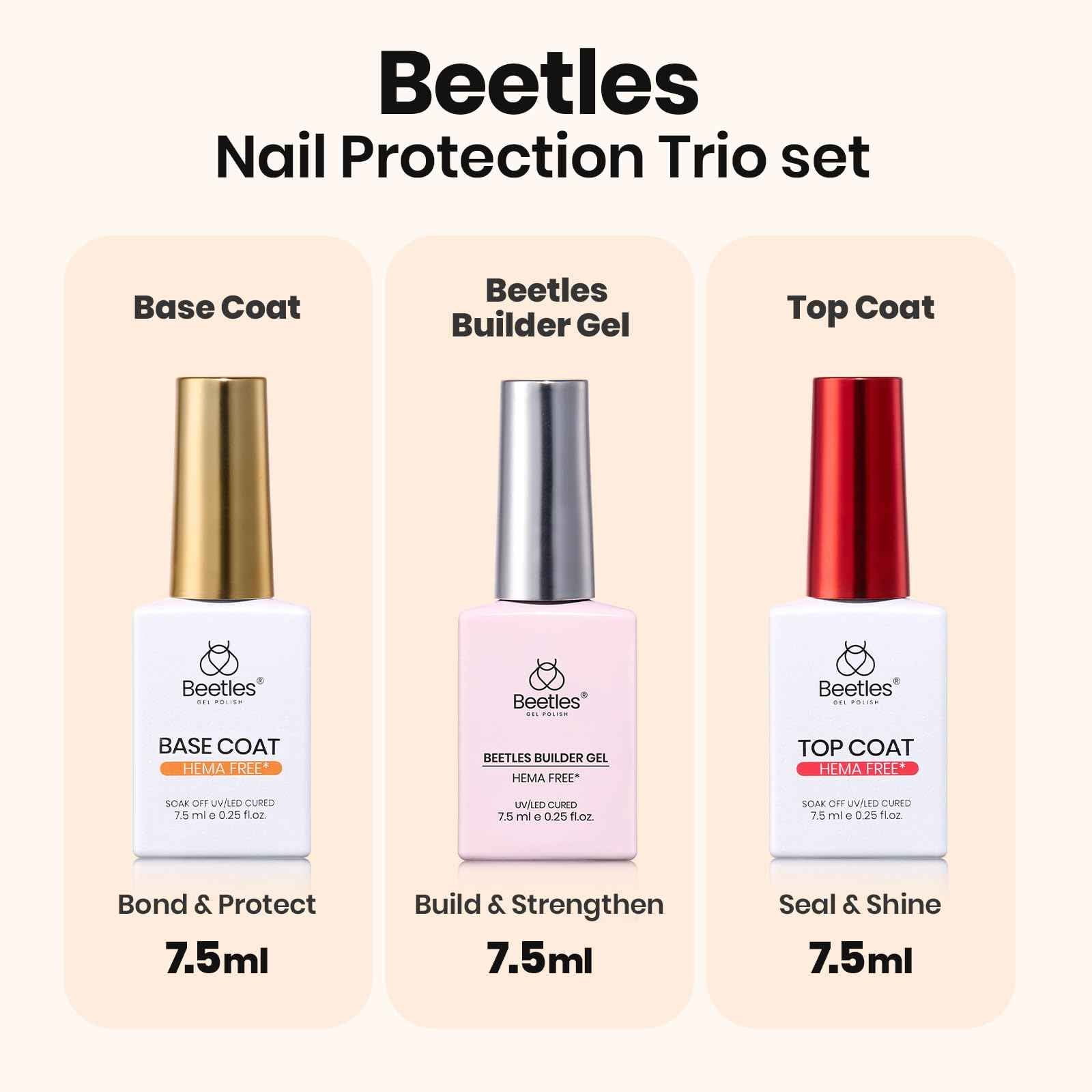 Beetles Builder Gel Kit HEMA Free & Handheld Nail Lamp, 8 in 1 Nail Thickening Strengthening Building Apex for Beginner DIY Salon at Home with Base & Top Coat,Clear Natural Nude Builder Nail Gel