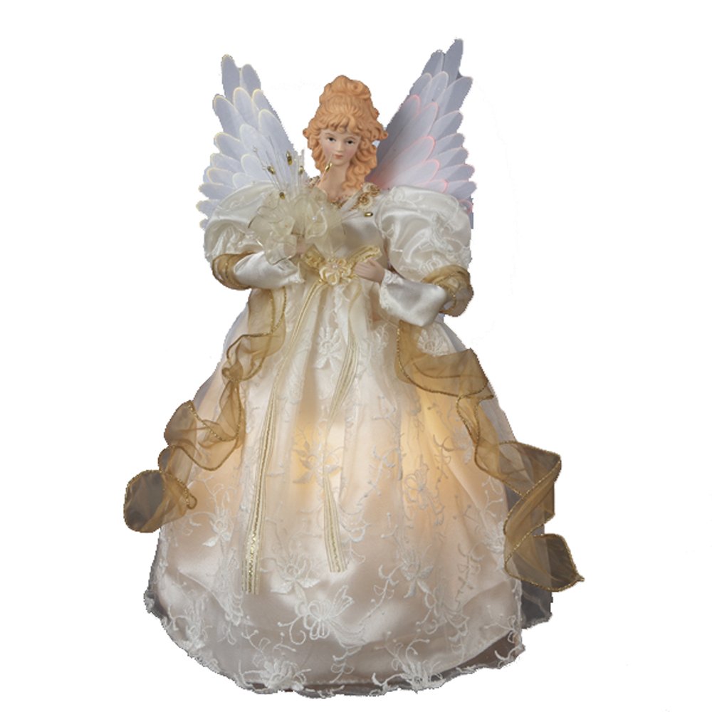 Kurt Adler 14-Inch Fiber Optic Ivory and Gold Animated Angel Treetop