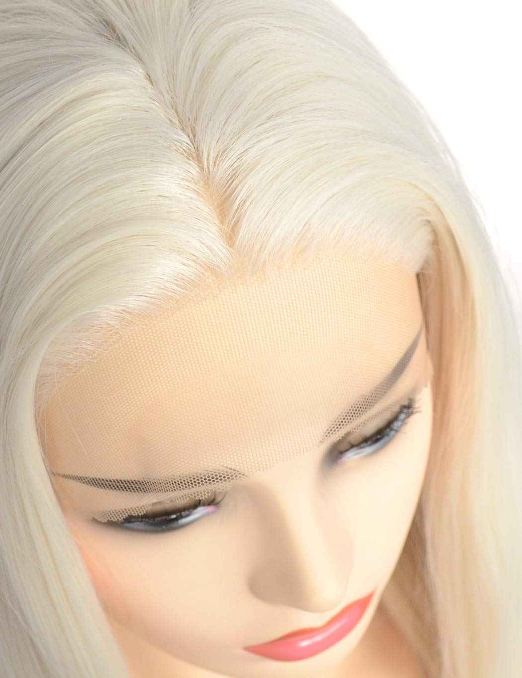 BLUPLE Platinum Blonde 13x3.5 Lace Front Wig Long Natural Wavy 60# Blonde Heat Resistant Synthetic Hair Replacement Full Wigs Middle Part for Women 22 Inch