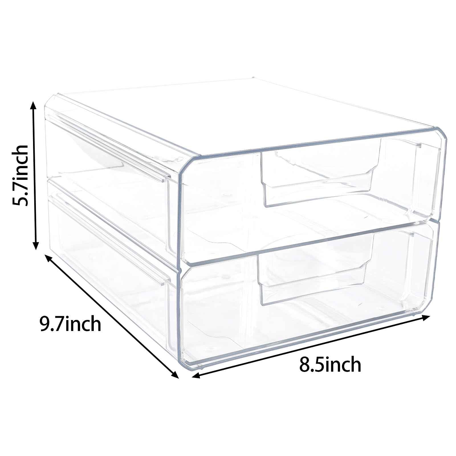 Clear Stackable Storage Drawers,Acrylic Makeup Drawer Organizer with 2 Drawers,Stackable Storage Bins for Skincare,Cosmetics,Beauty Supplies,for Vanity,Bathroom,Kitchen Countertop,Pantry Organization