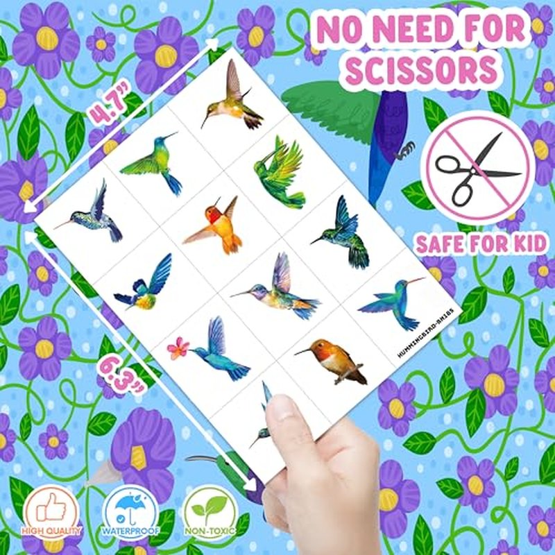 96PCS Colorful Hummingbird Temporary Tattoos Themed Birthday Party Decorations Favors Supplies Decor Spring Flying Nature Bird Tattoo Stickers Gifts For Kids Adults Boys Girls School Prizes Carnival