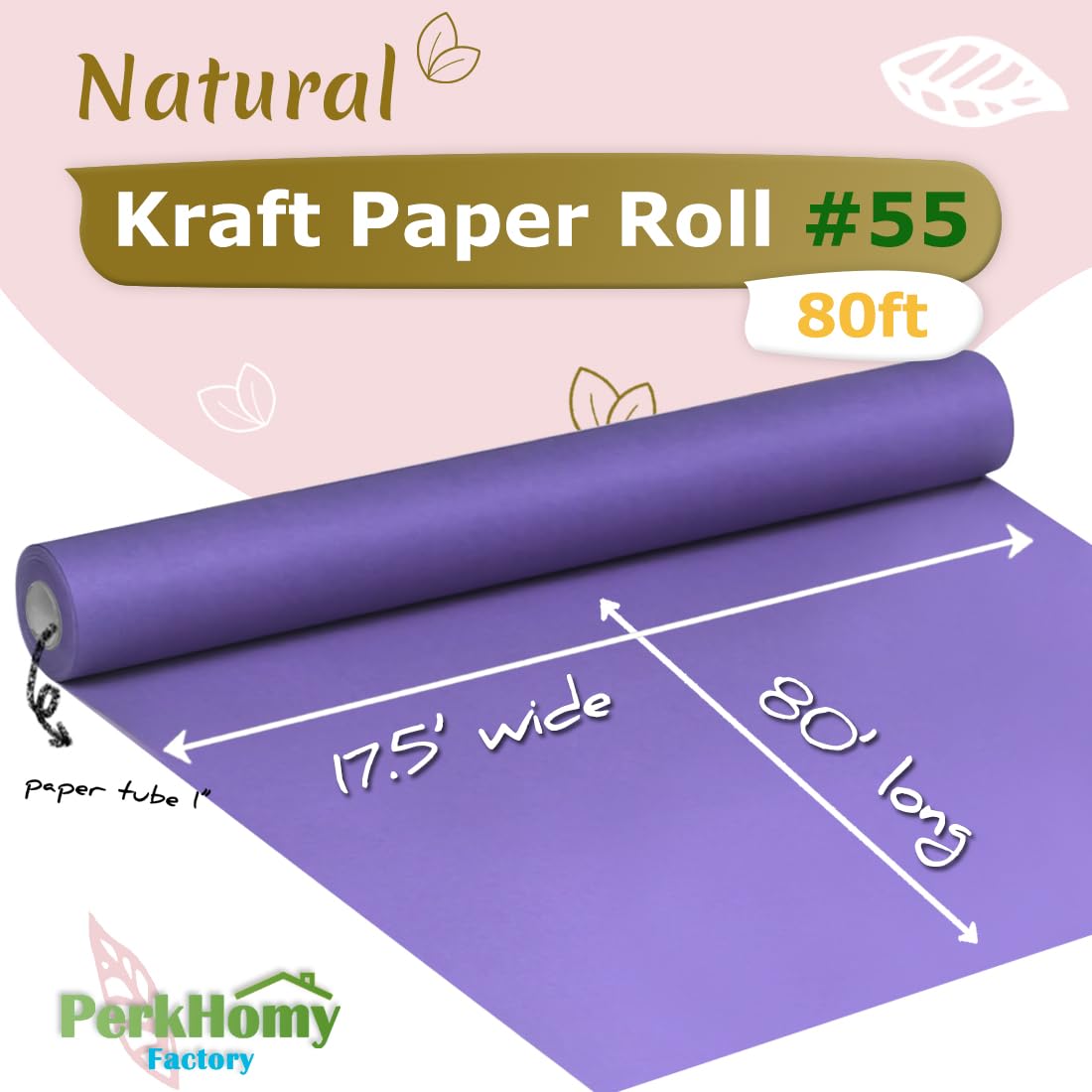 PerkHomy Purple Kraft Paper Roll 17.5" x 960" (80') for Gift Wrapping Bouquet Flower Kids Art Painting Craft Writing Packaging Shipping 80GSM 55LB (Purple, 17.5" x 80')