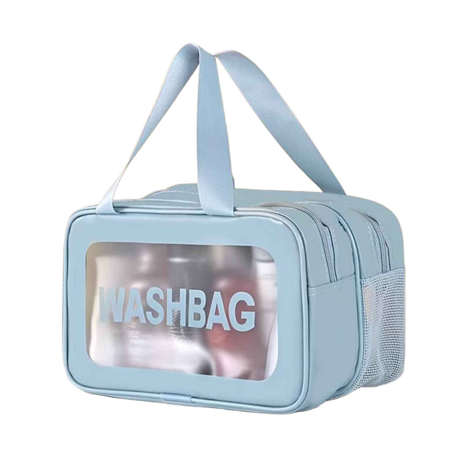 L&FY Large Toiletry Bag, Translucent Leather Makeup Cosmetic Organizer Bag Waterproof With Mesh Pouch For Gym, Workout Swim Beach Shower (Sky Blue, L)