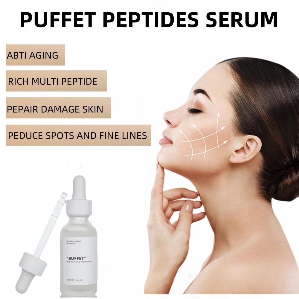 Peptides Serum For Face "Buffet" + Copper Peptides ， Reduce Skin wrinkles, Improve Skin Anti-aging,Moisturizing Peptide Serum, For Reduces Wrinkles And Fine Lines (1, 1PC)