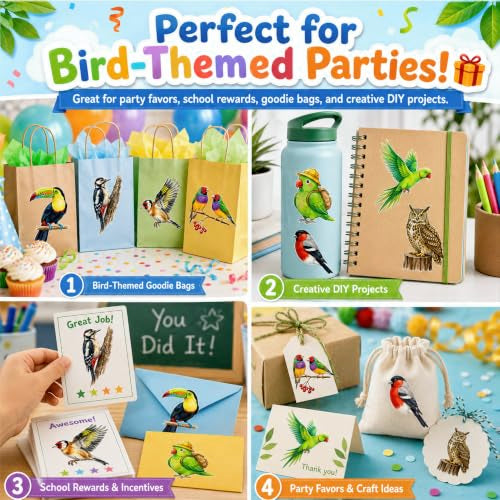 96 Rainforest Bird Temporary Tattoos for Kids